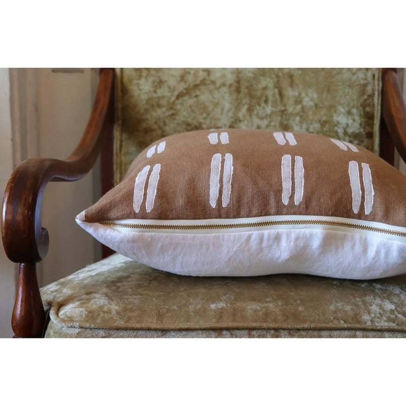 cinnamon brown square pillow white stripes