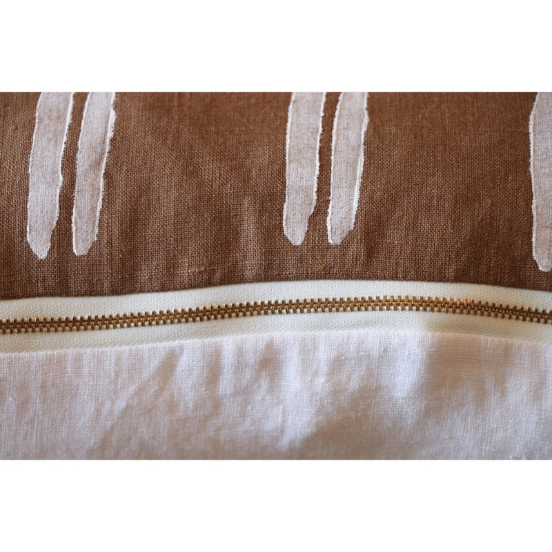 cinnamon brown square pillow white stripes