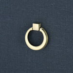 blue linen 3 drawer side table brass pulls