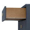 blue linen 3 drawer side table brass pulls