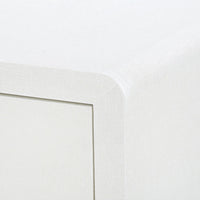 white linen 3 drawer side table brass pulls