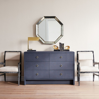 blue linen 6 drawer extra large dresser brass pulls