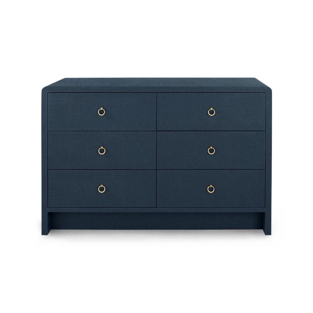 blue linen 6 drawer extra large dresser brass pulls
