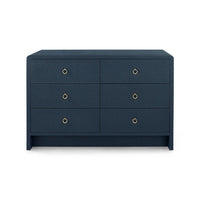 blue linen 6 drawer extra large dresser brass pulls