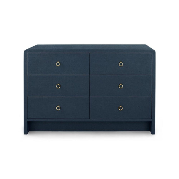 blue linen 6 drawer extra large dresser brass pulls