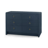 blue linen 6 drawer extra large dresser brass pulls