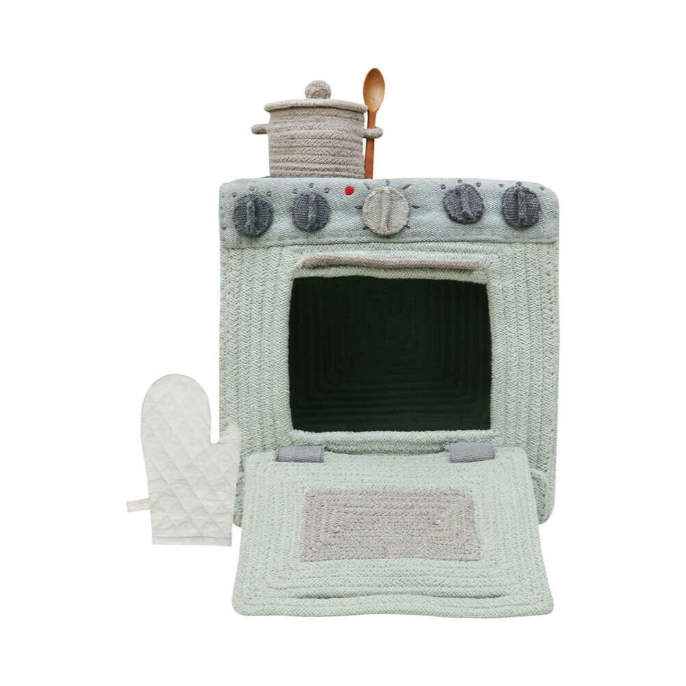 play basket kitchen stove oven woven cotton recycled materials