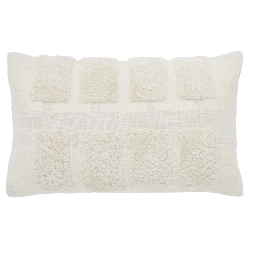 ivory lumbar pillow linen tufted squares