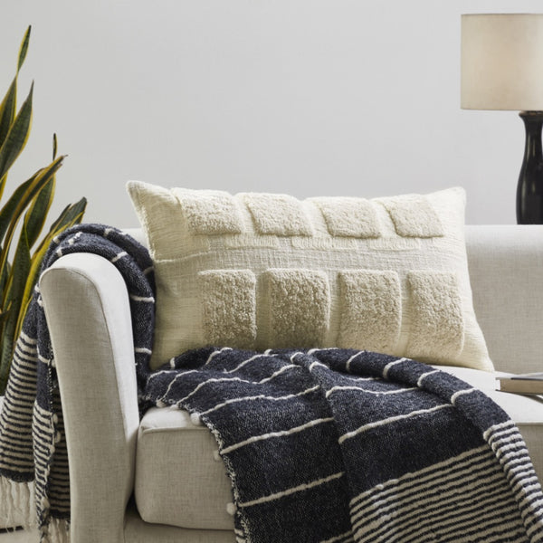 ivory lumbar pillow linen tufted squares