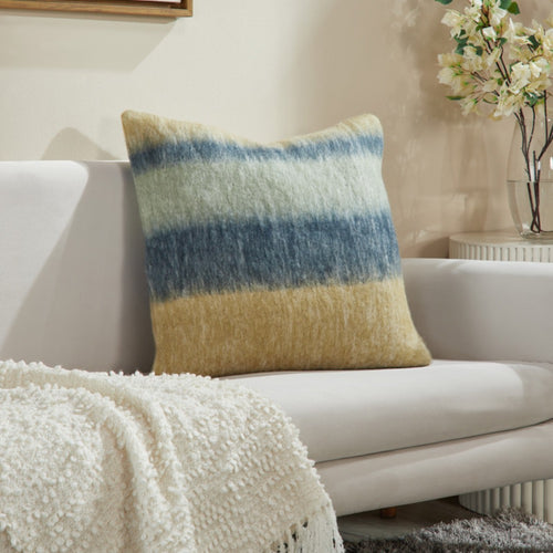 wide stripes gray olive gold faux mohair pillow square