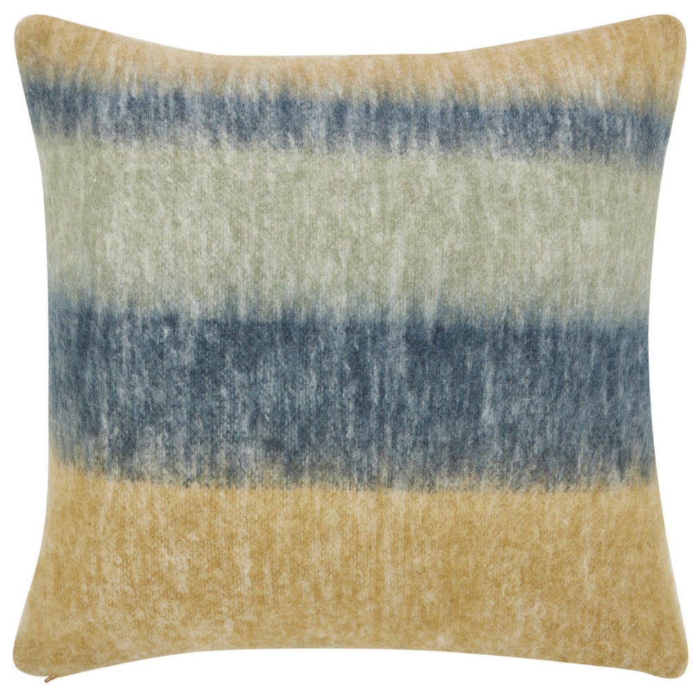 wide stripes gray olive gold faux mohair pillow square