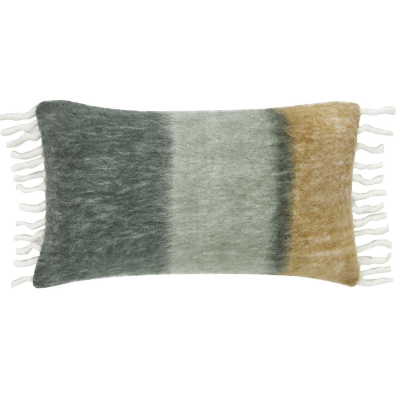 wide stripes gray olive gold faux mohair pillow lumbar