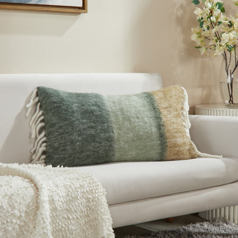 wide stripes gray olive gold faux mohair pillow lumbar