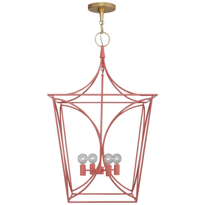 open frame square lantern-like coral chandelier gold canopy 4 bulb