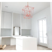 open frame square lantern-like coral chandelier gold canopy 4 bulb