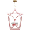open frame square lantern-like coral chandelier gold canopy 4 bulb