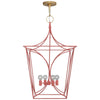 open frame square lantern-like coral chandelier gold canopy 4 bulb