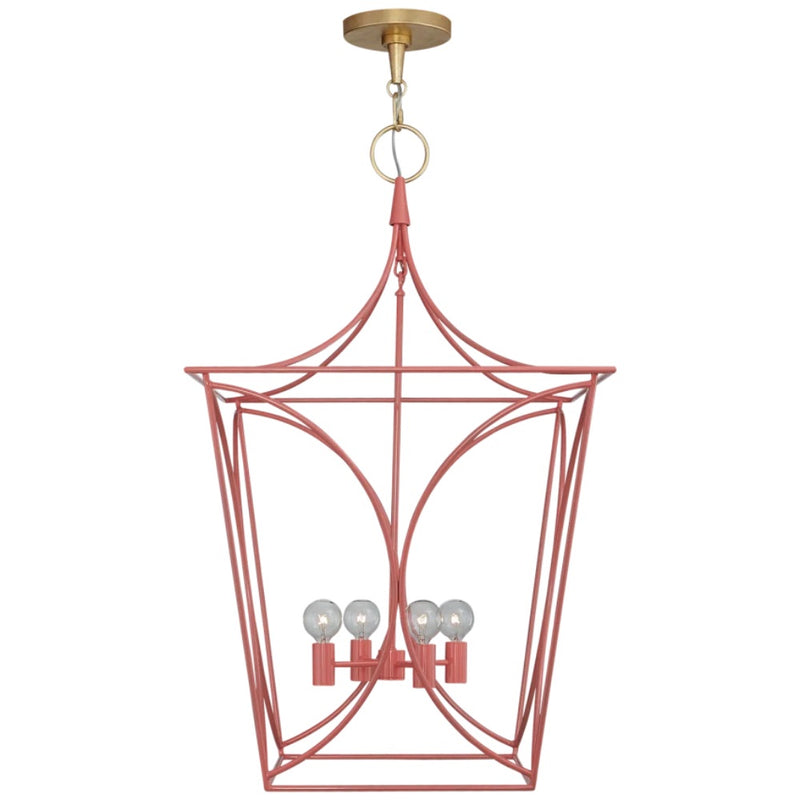 open frame square lantern-like coral chandelier gold canopy 4 bulb