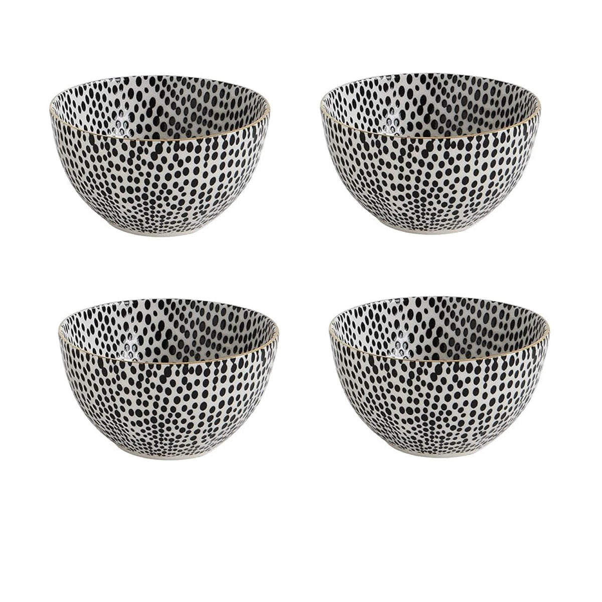 BSEID’s Stoneware Polkadot Bowls with Gold Rim (set of 4) add charm to any snack time or special occasion.