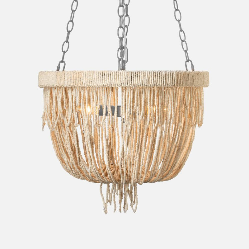 natural chandelier 3 bulb rope bead detail