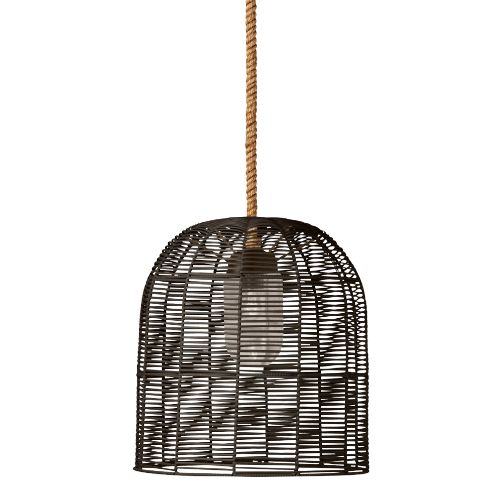 dark gray birdcage dome faux rattan outdoor pendant light abaca rope cord