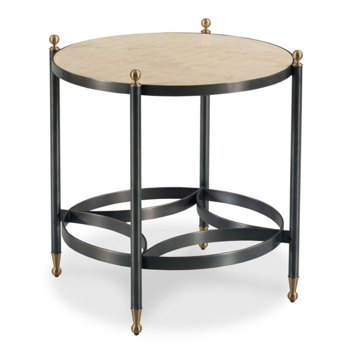 stone top side table round metal brass details 