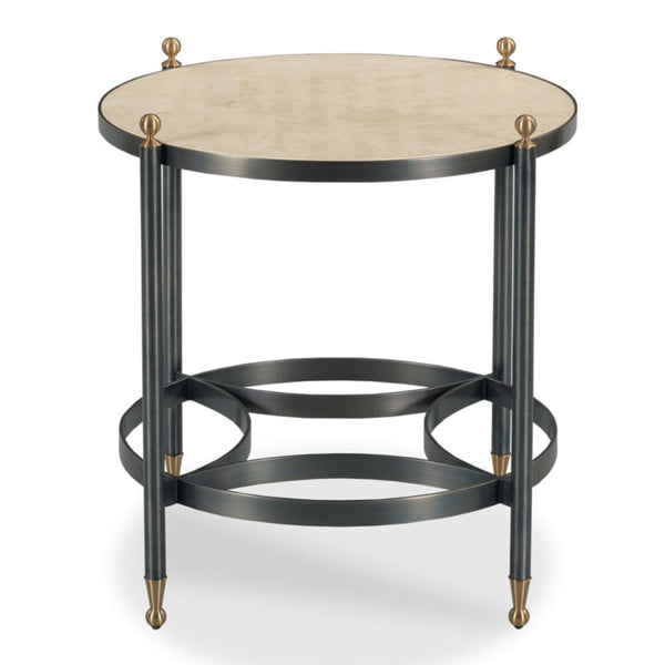 stone top side table round metal brass details 