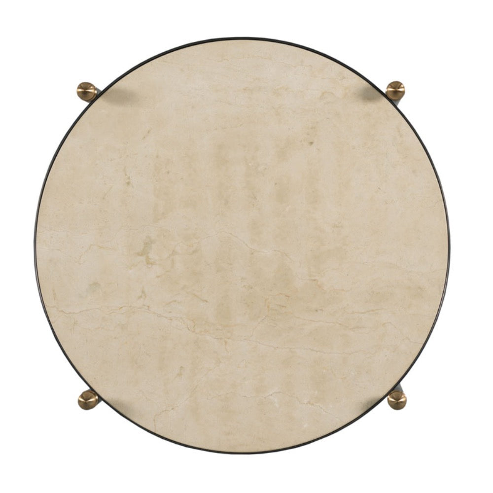 stone top side table round metal brass details 