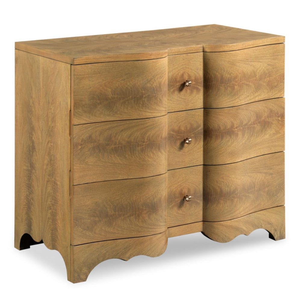wood chest three drawer natural auden finish scalloped base