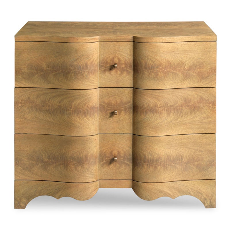 wood chest three drawer natural auden finish scalloped base