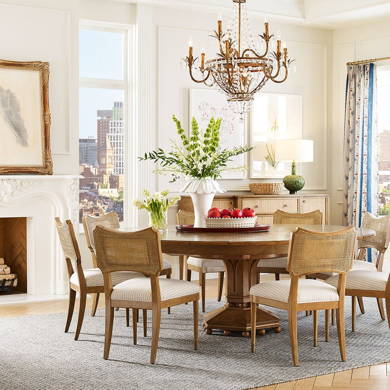 dining table natural beaded base oak round