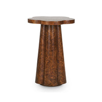 Callie Walnut Burl Accent Table by Villa & House with a flower top and glossy finish, featuring a flared pedestal base.
