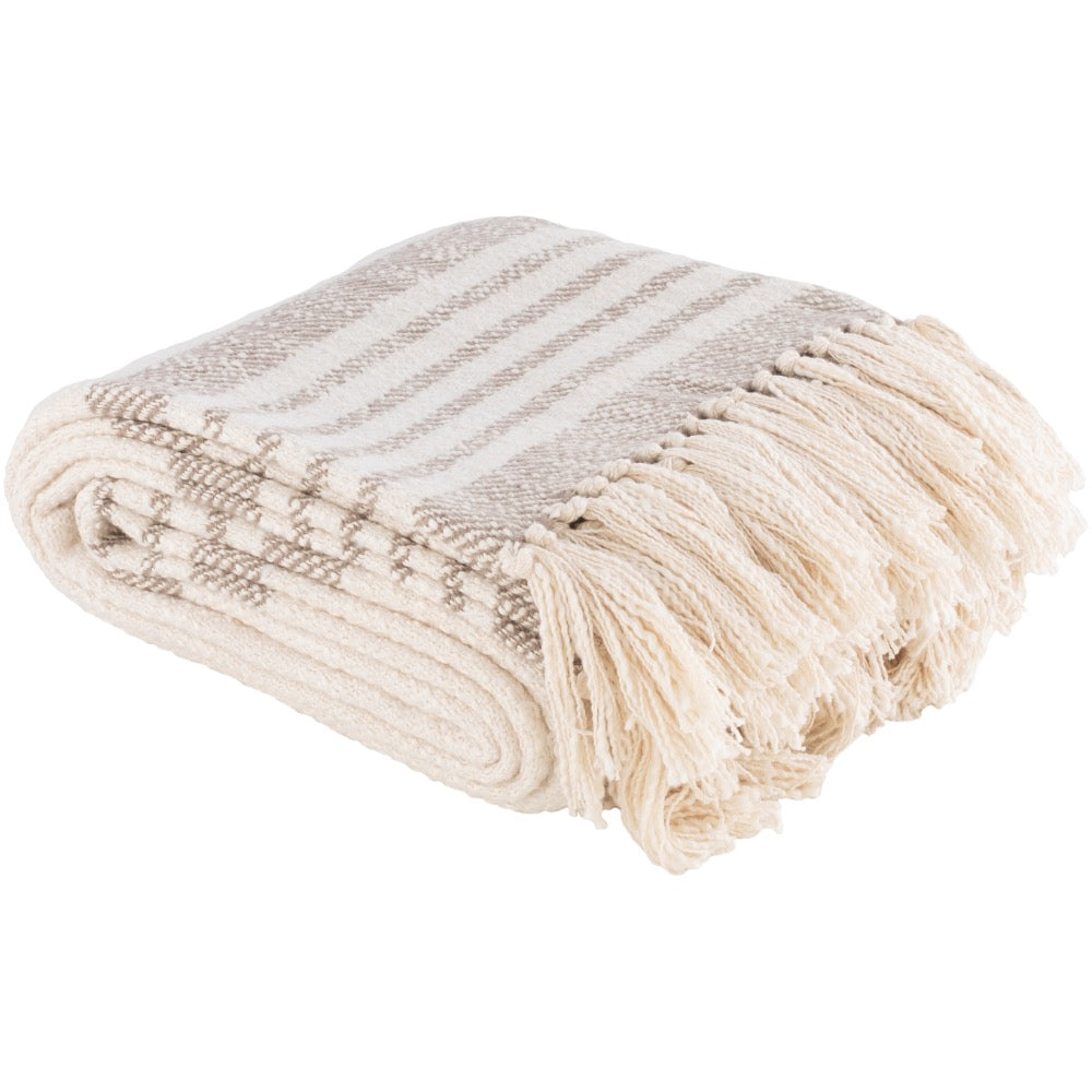 hand woven neutral throw blanket fringe