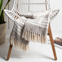 hand woven neutral throw blanket fringe