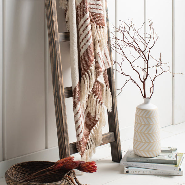hand woven brown throw blanket fringe