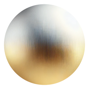 Brushed metal gradient sphere with a mix of silver, gold, and blue tones, creating a textured and reflective appearance.
