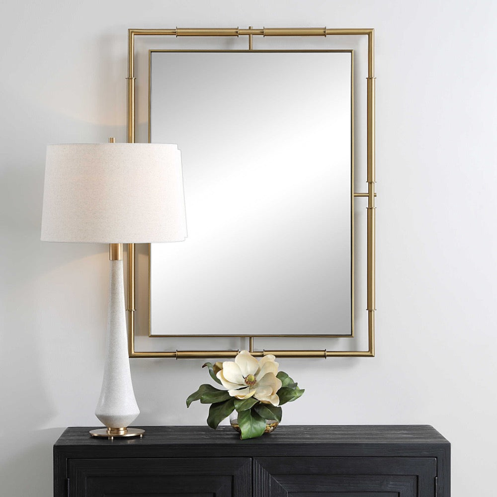 rectangle brass framed floating wall mirror