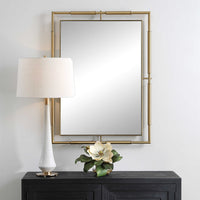 rectangle brass framed floating wall mirror