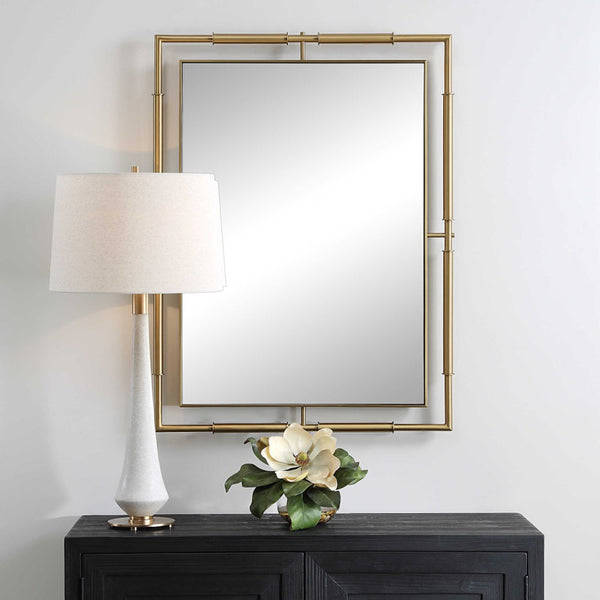 rectangle brass framed floating wall mirror