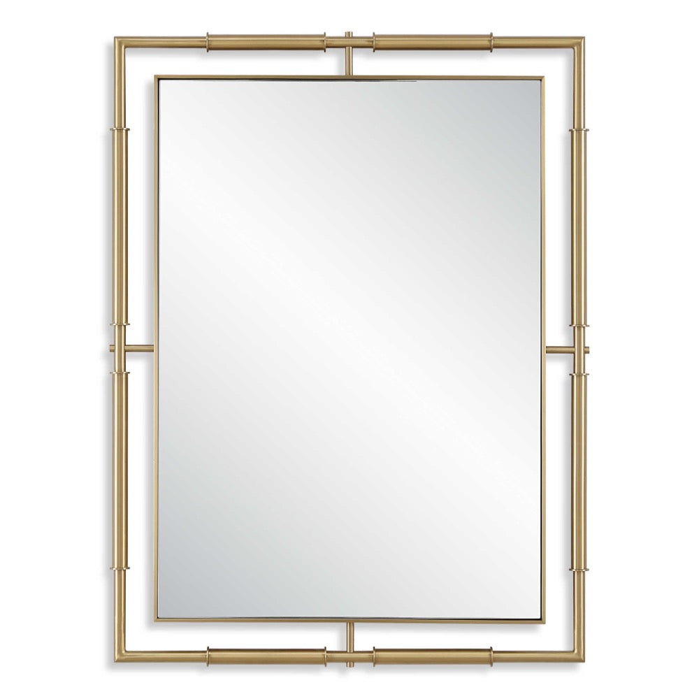 rectangle brass framed floating wall mirror