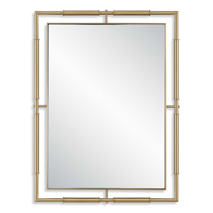 rectangle brass framed floating wall mirror