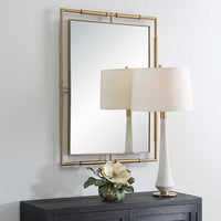rectangle brass framed floating wall mirror