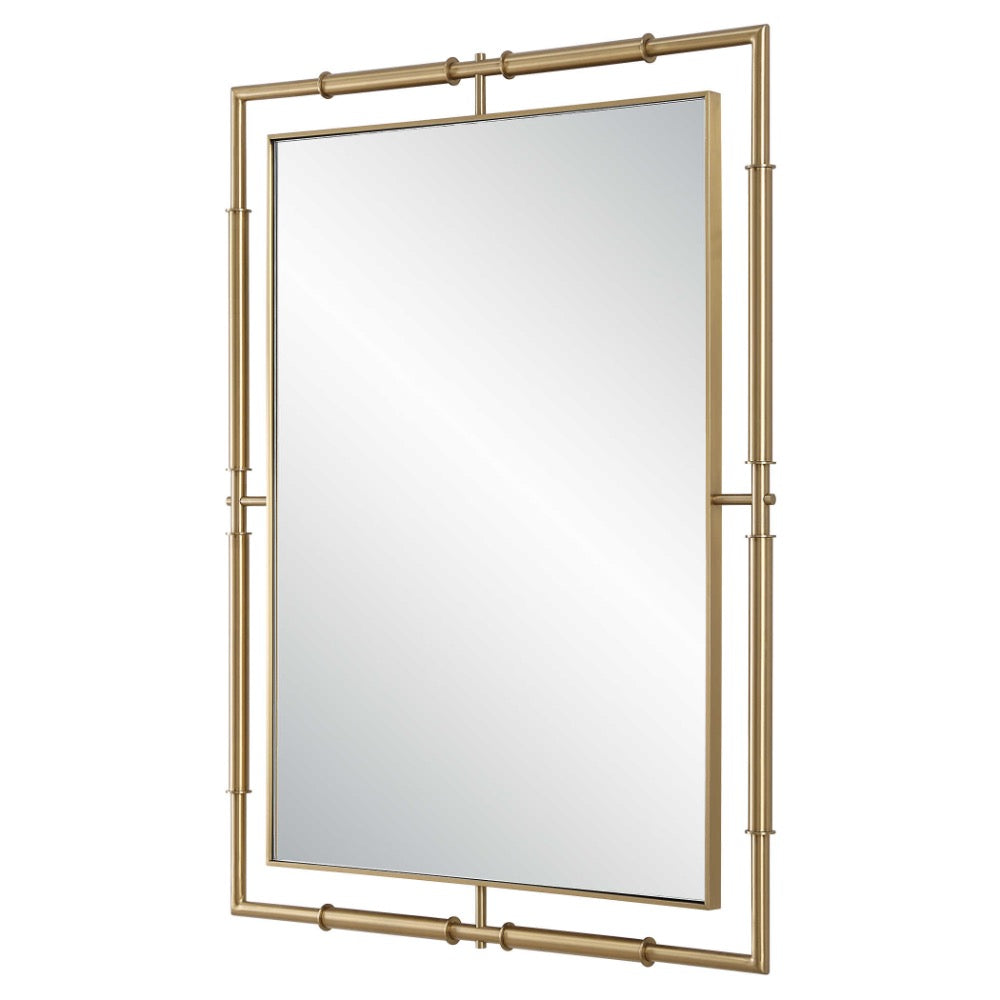 rectangle brass framed floating wall mirror