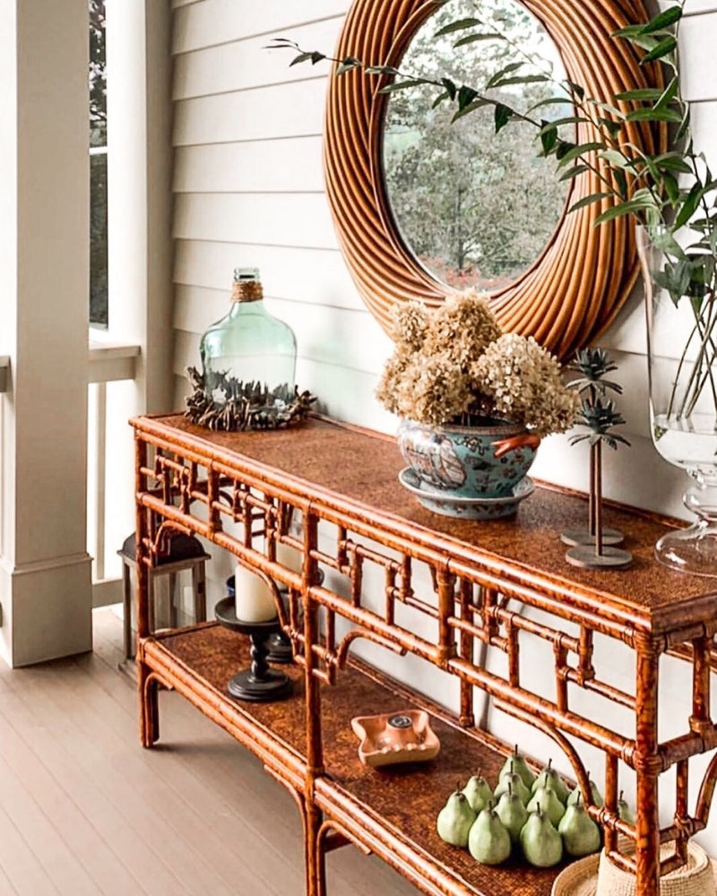 Pagoda Rattan + Tortoise Shell Bamboo Console - Long