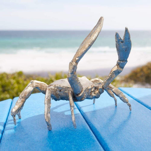 silver leaf crab sculpture coastal decor