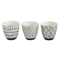 black and white decorative print cups gold rim