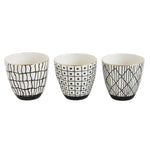 black and white decorative print cups gold rim
