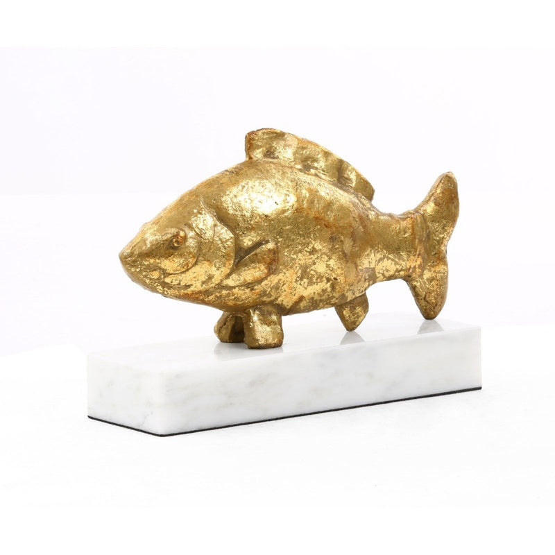 carp fish sculpture white marble base gold 