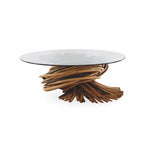 knotted rattan round cocktail table natural finish glass top