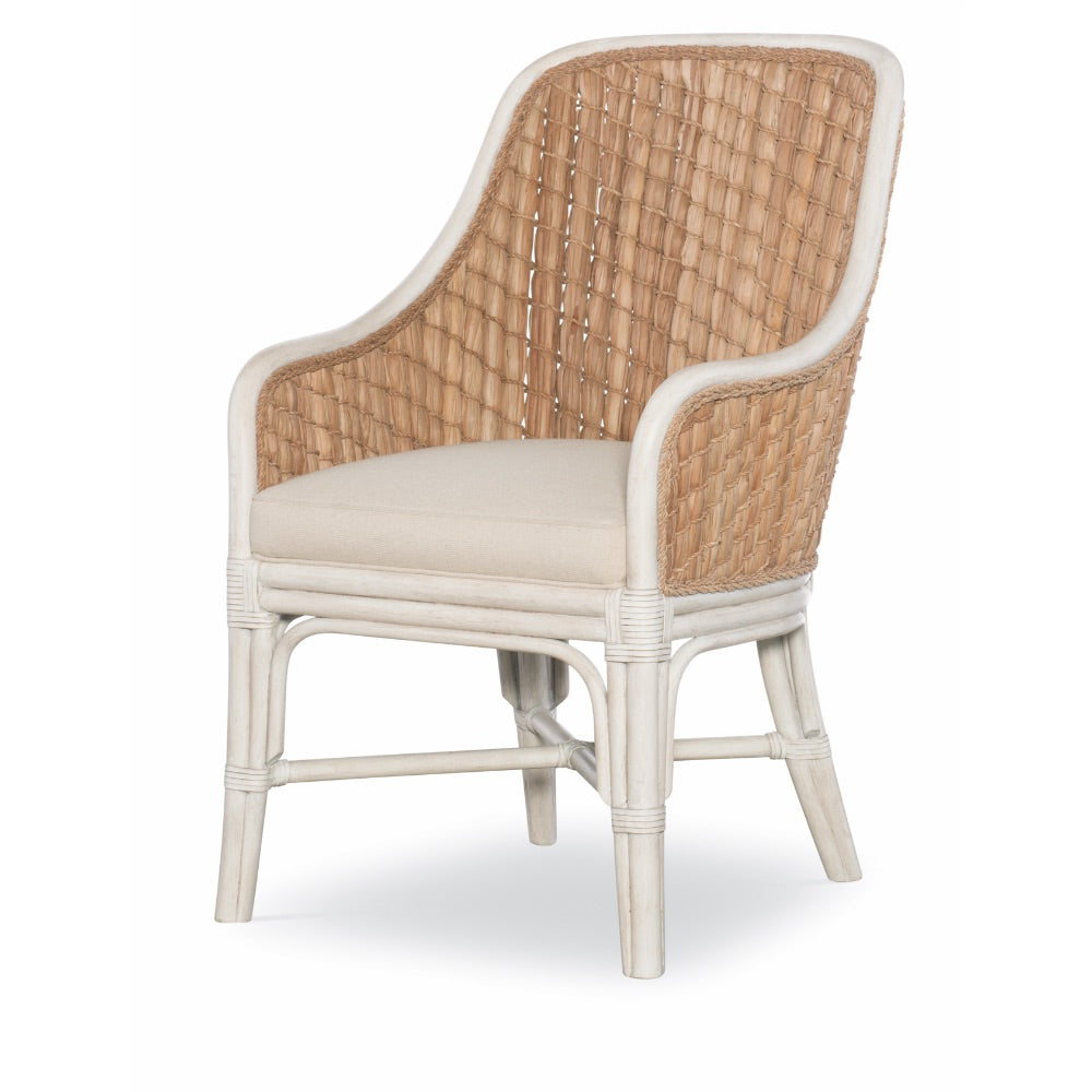 dining arm chair banana leaves rattan flax upholstered seat